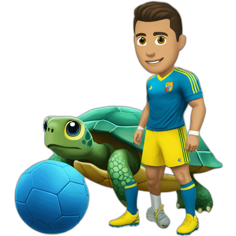 Cristiano Ronaldo sur une tortue bleu et jaune emoji