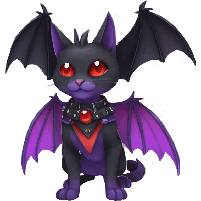 cool edgy black red Purple ethereal fantasy nargacuga-bat-cat-Fakemon collar harness full body emoji