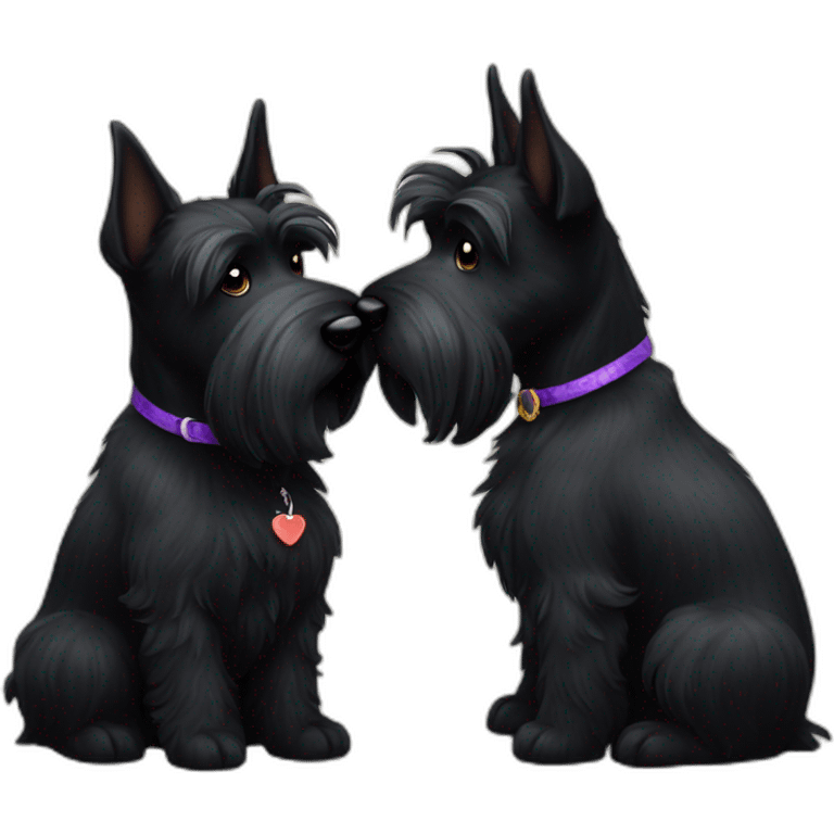 Senior Two black Scottish terrier kissing emoji