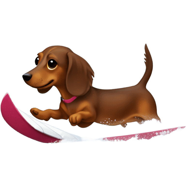 Long-haired brown-reddish dachshund waterskiing emoji