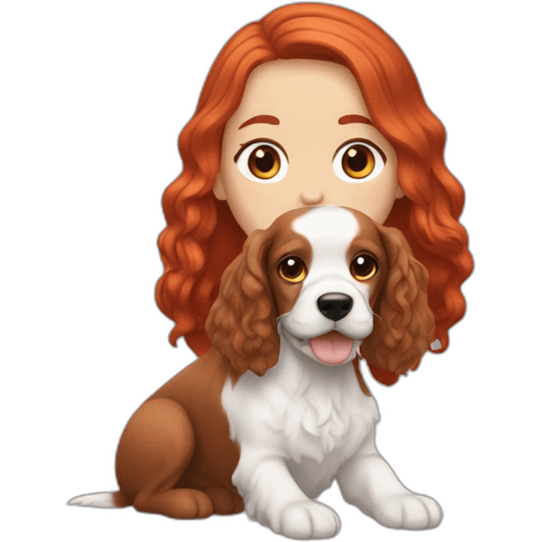  White girl red hair with spaniel cocker tricolor emoji