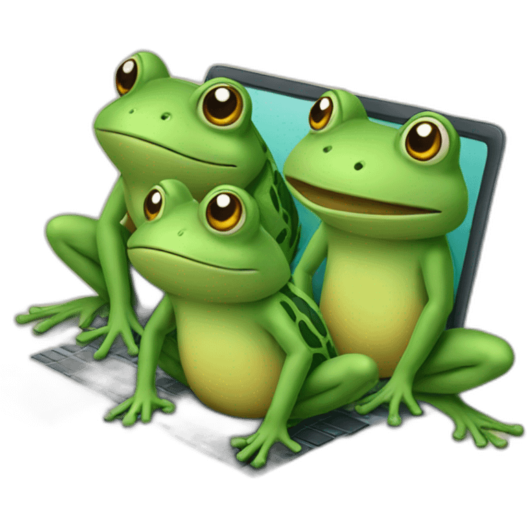 three frogs drawing with a laptop emoji