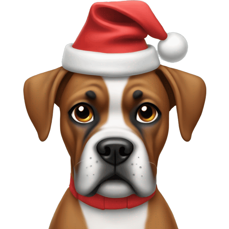 Boxer dog wearing Christmas hat emoji