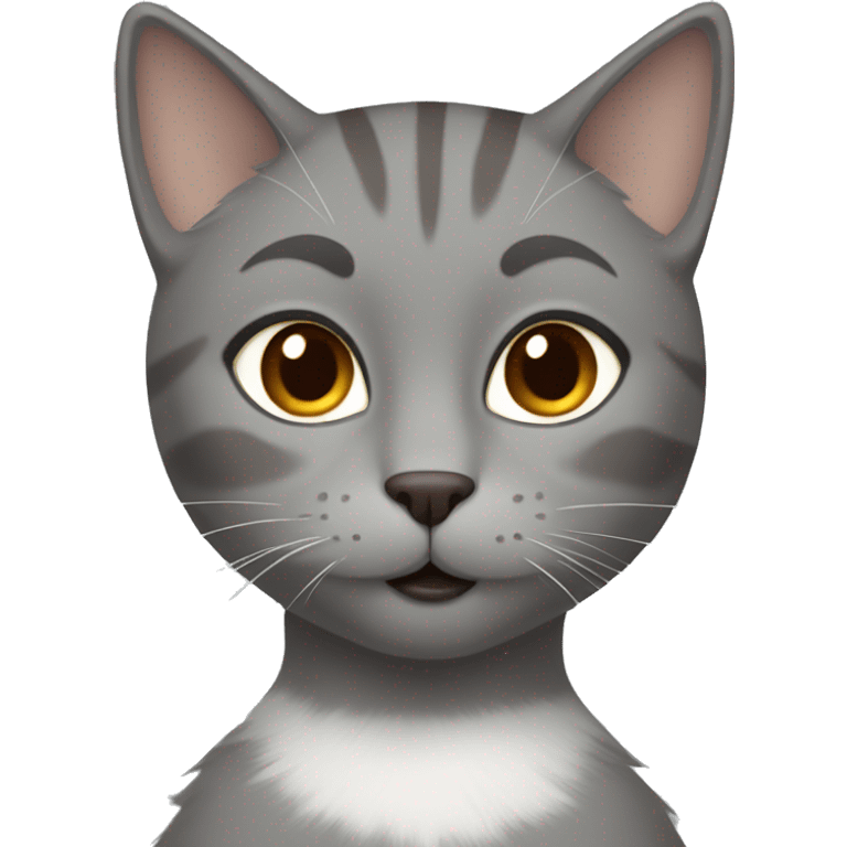 grey cat and women with brown hair and brown eyes  emoji