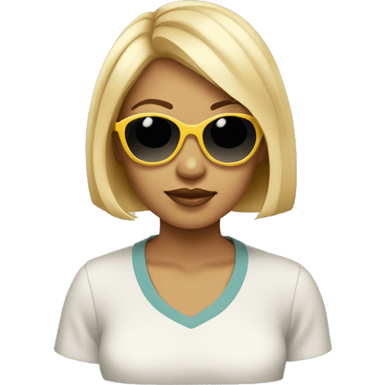 Girl with short blond bob and retro skinny sunglasses emoji