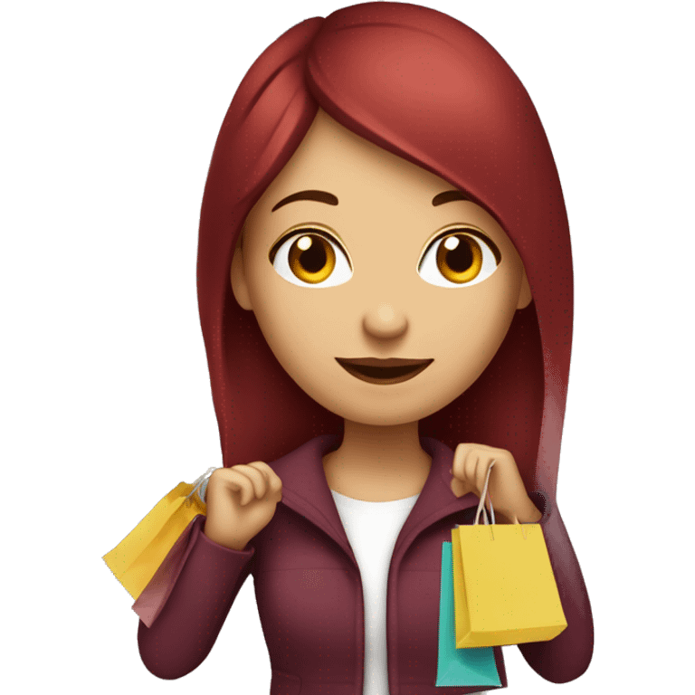 Long Burgundy haired girl, shopaholic, carrying a lot of shopping bags emoji