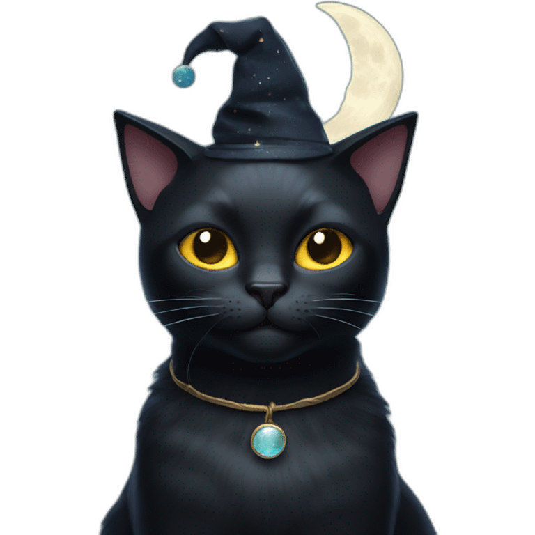 black cat with crescen moon on his head emoji