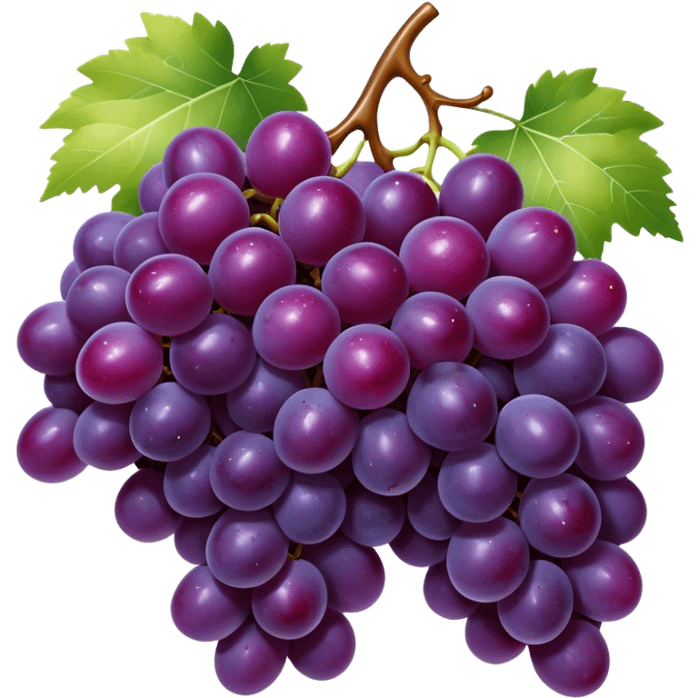 Cinematic glossy purple grapes, plump and dewy, gathered in a beautiful cluster, deep rich hues, ultra-detailed, fresh and juicy, soft glowing light. emoji