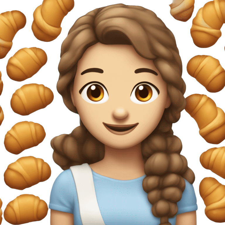 Une jeune femme avec de longs cheveux bruns foncés et des yeux bleus brillants, affichant un grand sourire. Ses yeux sont en forme de croissant. Kawaii, expression lumineuse et joyeuse. emoji