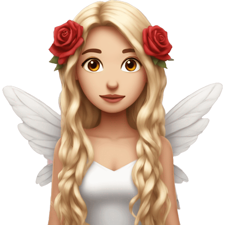 big wings, rose, Beautiful, fairy, red, long hair emoji