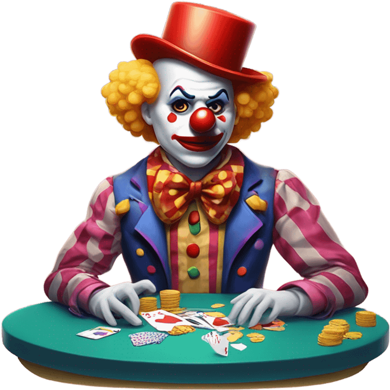 Sad cute clown loses money at casino blackjack with date emoji