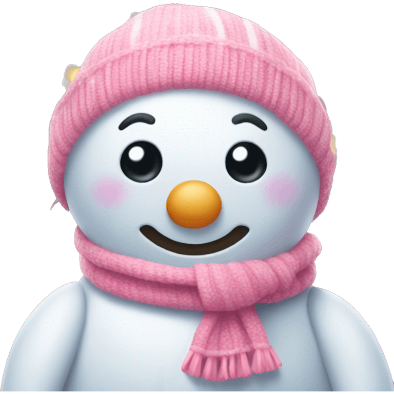 A pink snowman with a cute scarf and fairy lights around it emoji