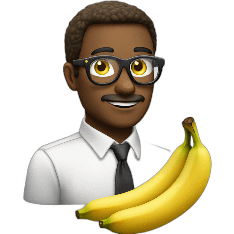 Uomo pelato con occhiali e pizzetto lancia una banana emoji