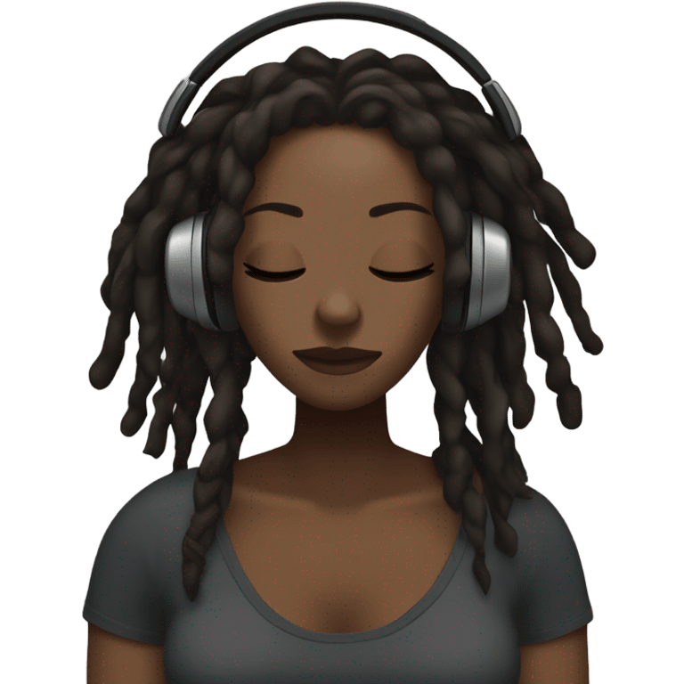 dark woman with short dreaded hair closed eyes listening to music with eyes closed and headphones on emoji