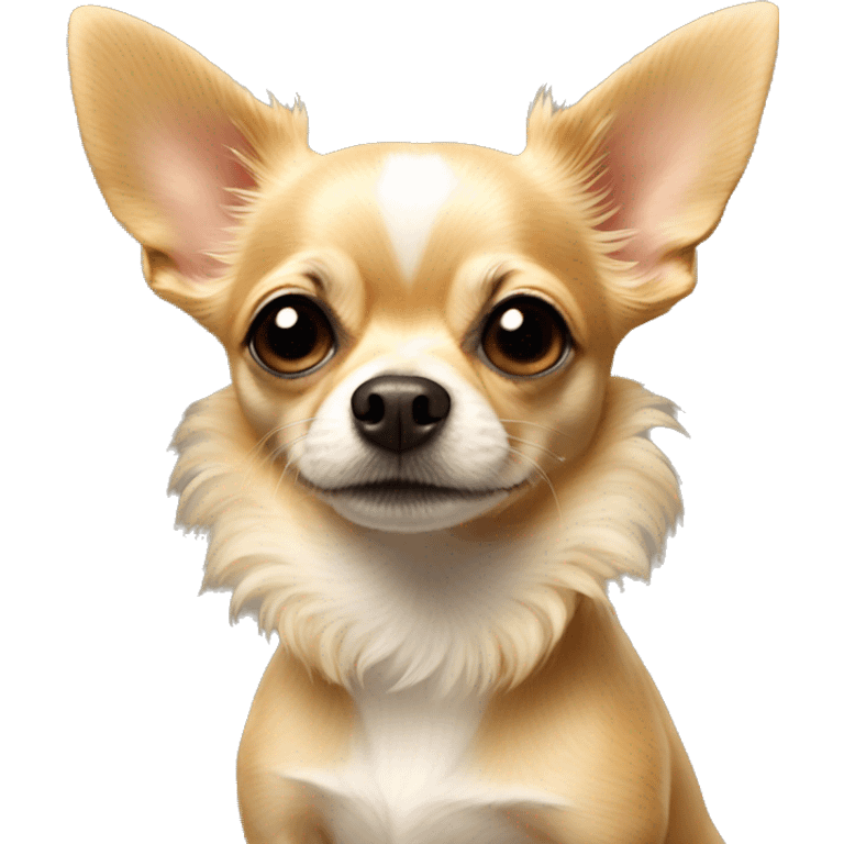 a blonde chihuahua with terrier textured fur and a bump on her lip emoji