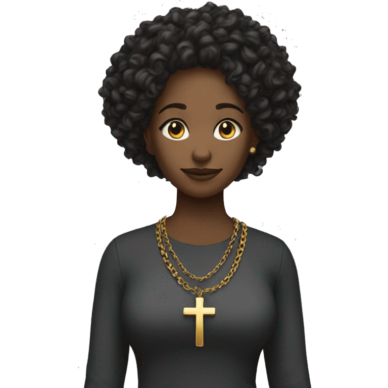 Full body christian black female long curly with cross necklace  emoji