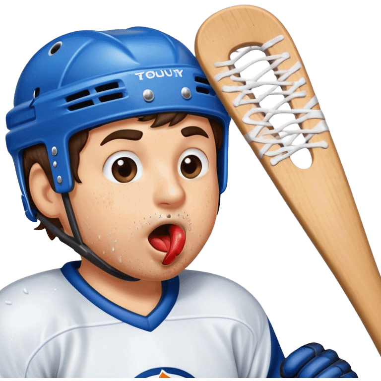 Man licking ice hockey stick emoji