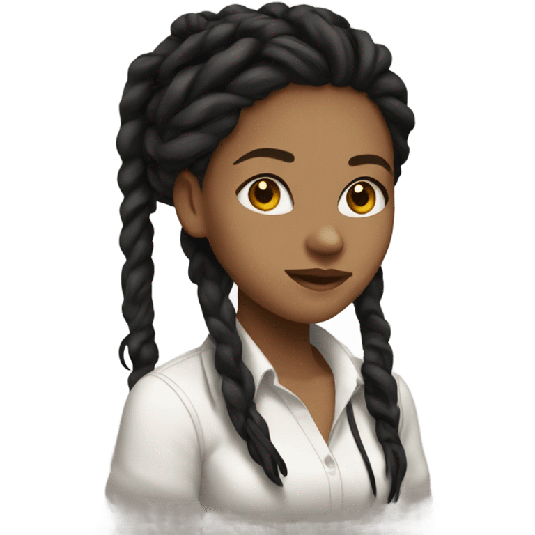 Tan girl with black locs dark white tied shirt  emoji