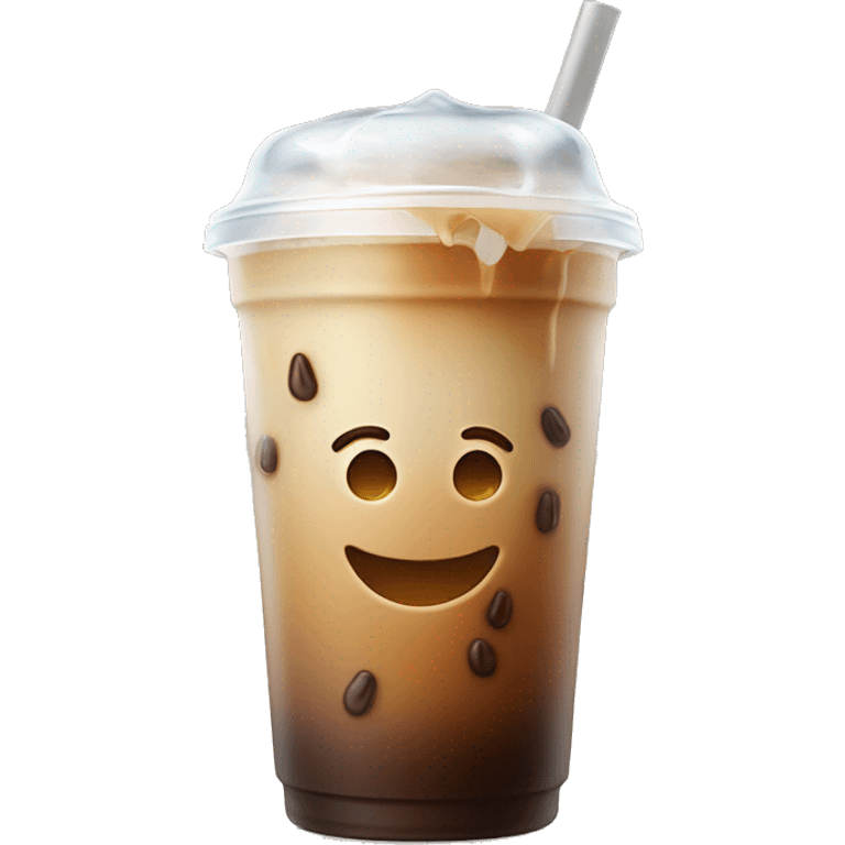 iced coffee with milk realistic looking. in a plastic cup. emoji