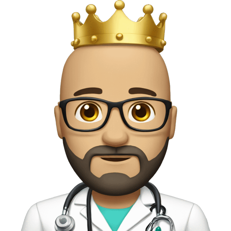 Bald tan male doctor with a crown and black beard emoji