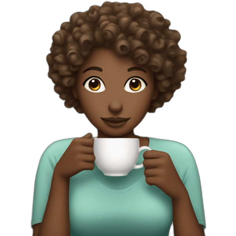 woman with curly hair dark skin drinking tea emoji