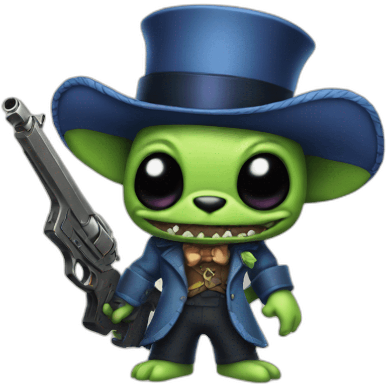 Stitch with top hat and with an alien gun emoji