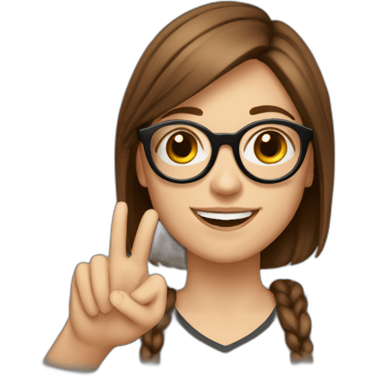 white girl brown hair wearing rounded glasses and saying ok with hand emoji