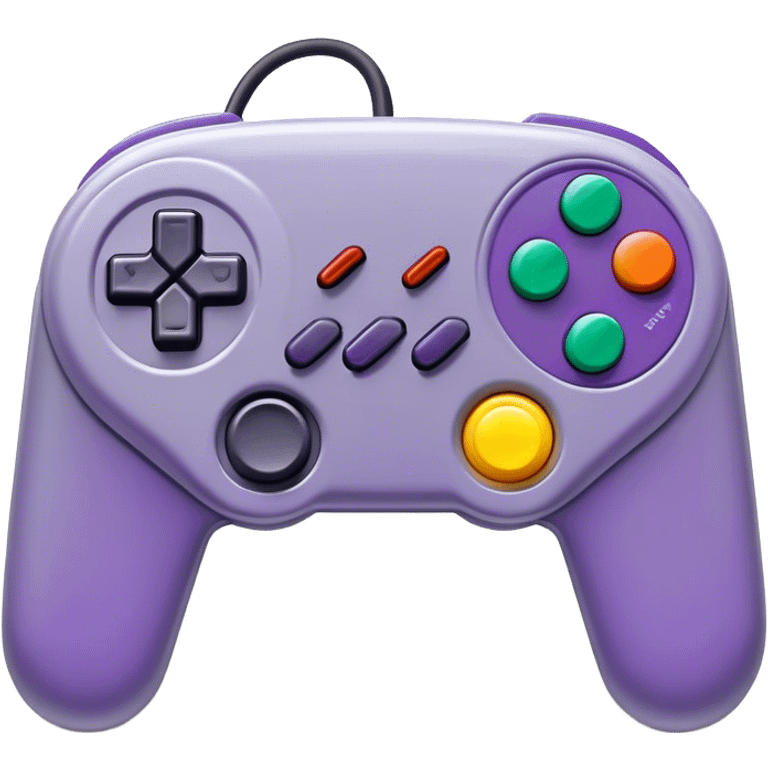 Clash of Clans aesthetic: Cinematic Playful SNES Controller Portrait Emoji, rendered in a 3D vector-style similar to standard emojis with minimal shading and bold, simplified shapes. A compact, distinct form with signature details, softly glowing with a nostalgic gaming charm. Simplified yet unmistakably iconic, highly detailed and consistent, glowing with a soft radiance and high shine. Stylized with a touch of retro gaming magic and a soft glowing outline, capturing the essence of a beloved gaming relic with a friendly, playful manner! emoji