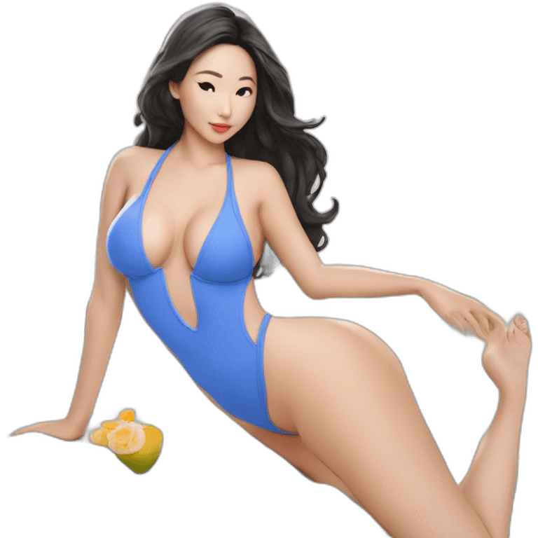 Sexy soft-fit wasian woman bikini (beach body) bed emoji