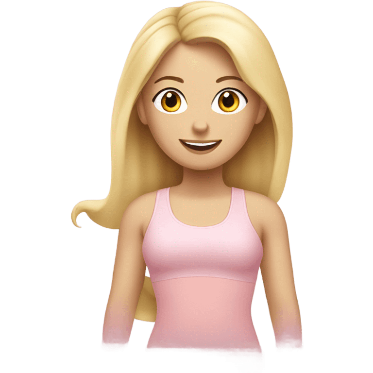 A blonde white Pilates girl in light pink clothes with fitness mat emoji