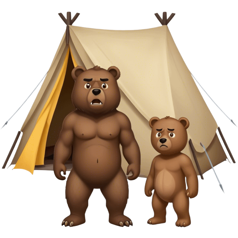 a black man and an angry bear standing outside of a tent emoji