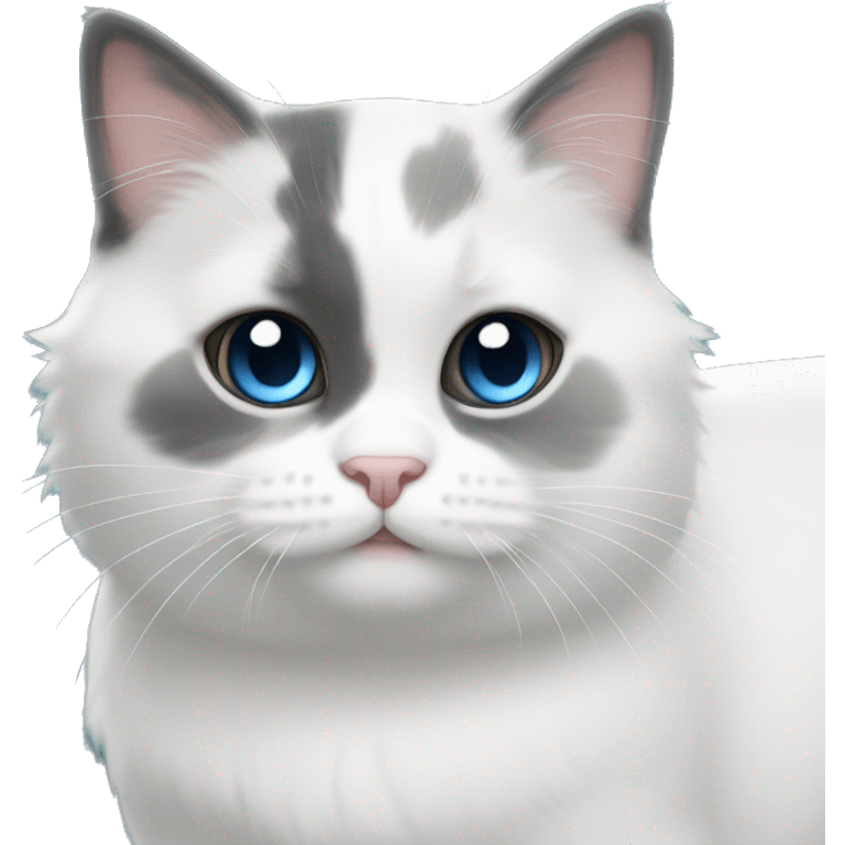 white/black/gray munchkin cat with blue eyes emoji