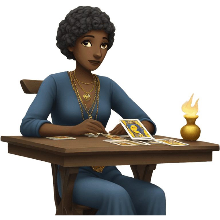 Tarot card reader reading at a table emoji