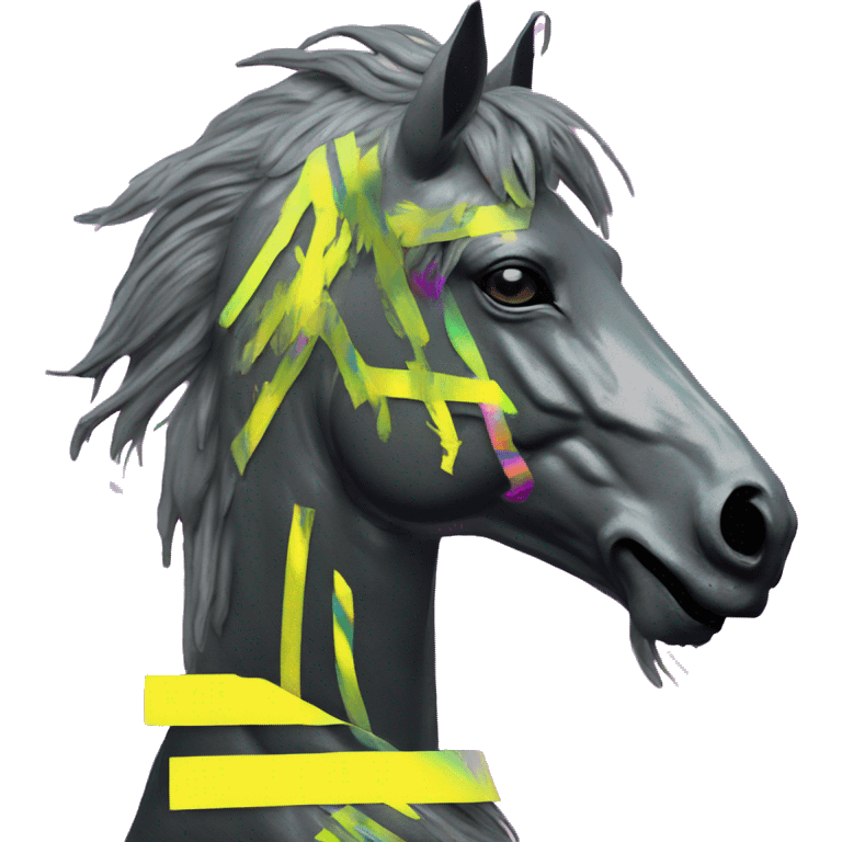 .Zombie_ Vaporwave black holographic oilslick zombie unicorn yellow caution tape graffiti Pegasus  emoji