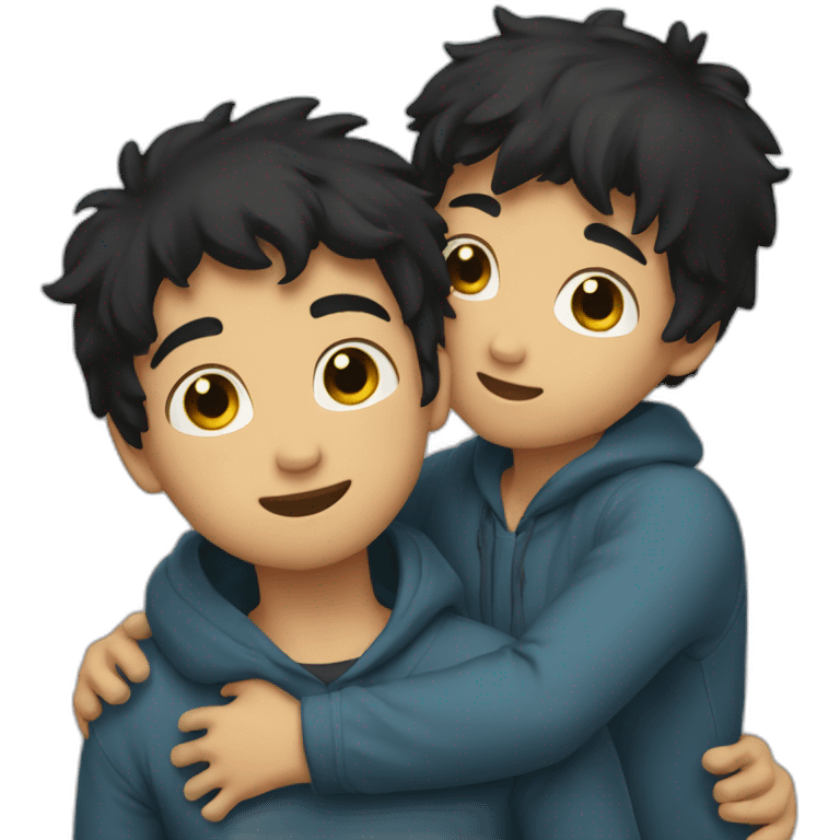 two black haired boys hugging emoji