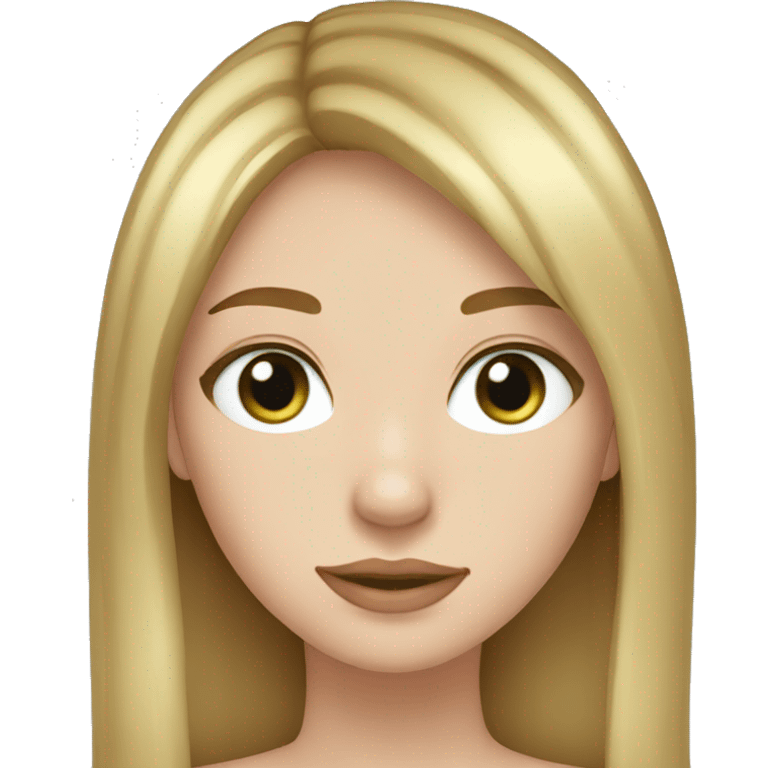 girl with pale face and freckles, blue-green eyes, long straight light brown hair with blonde highlights and curtain bangs emoji