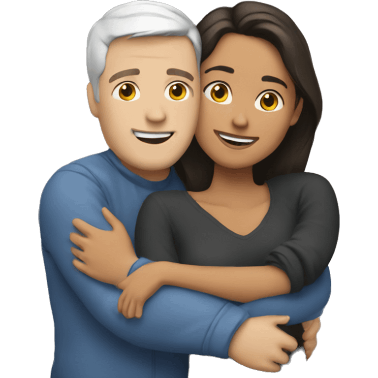 White man an hispanic woman hug each other emoji