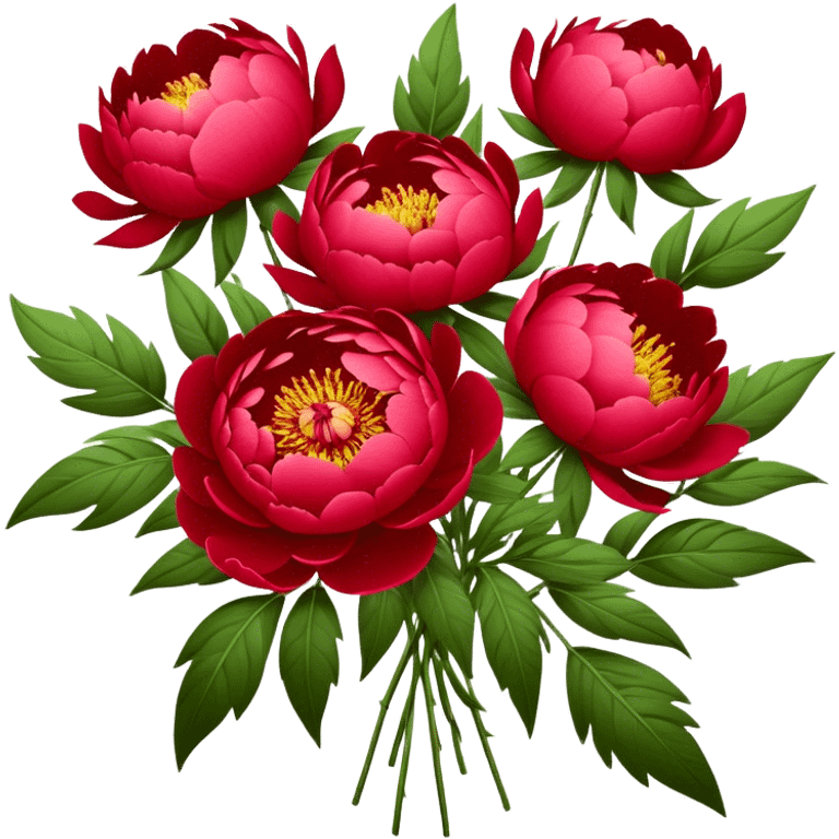 big bouquet Red Peony, luxuriant, stem, leaf emoji