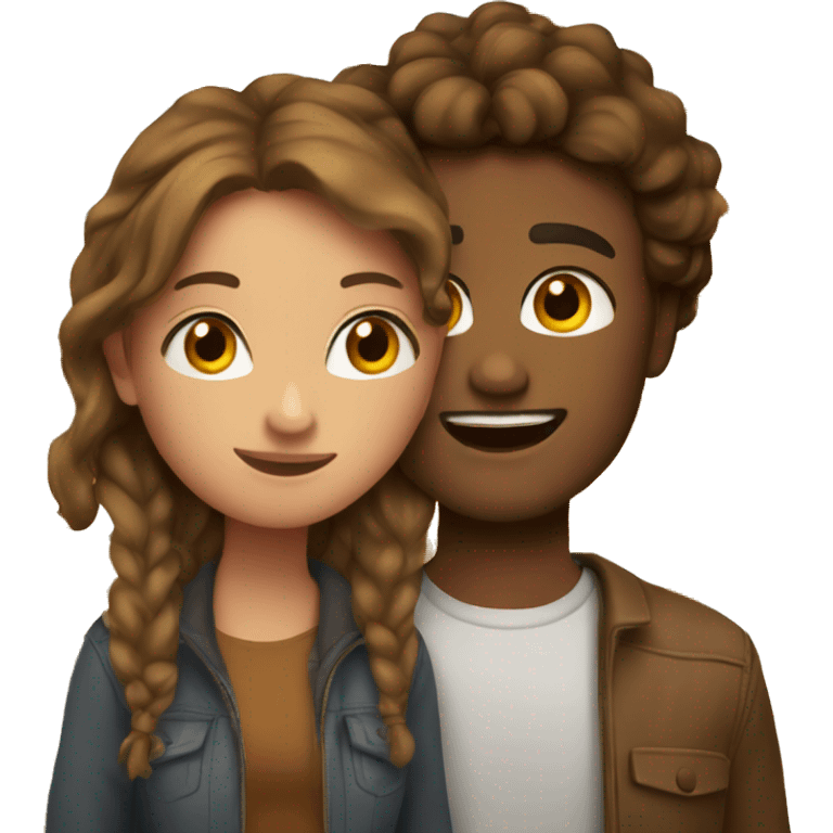 High quality emoji, a girl with brown hair with her boyfriend in fall emoji