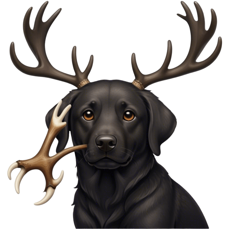 Black lab holding deer antler emoji