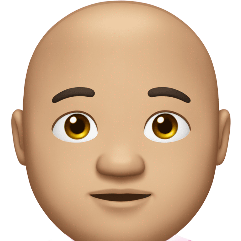 chubby man of about 35 years of age with a bald shin. pupil and sclera are all black. dark brown hair and a double chin. wearing a pink polo shirt. emoji