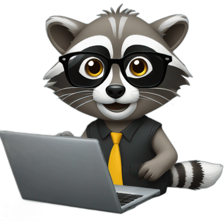 racoon wearing glasses working on a black laptop emoji