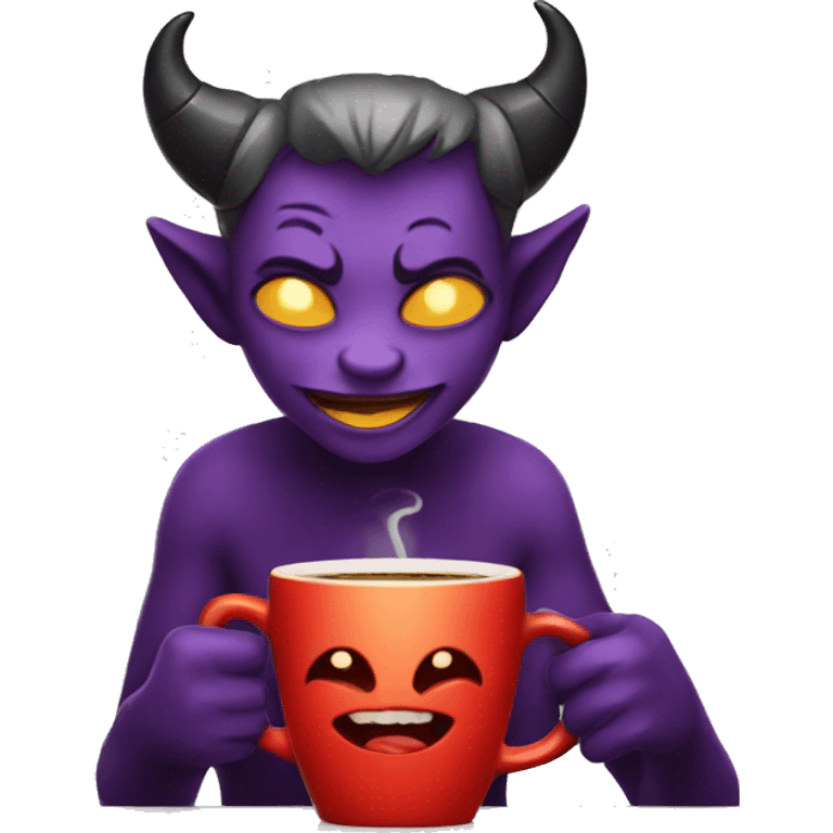 Cute devil drinking coffee emoji