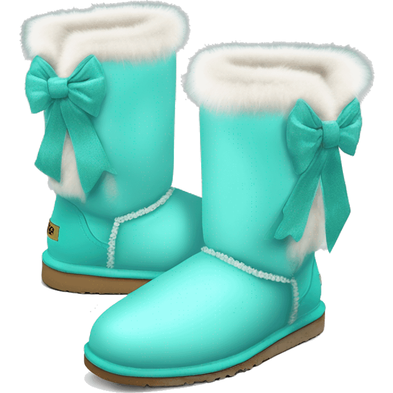 Realistic pair of tiffany blue fur Ugg boots  with ribbon bows. emoji