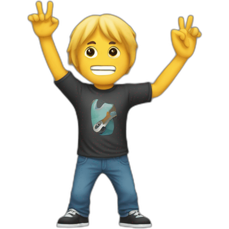 Rock music fan with his two raised hands making the horn sign with his hands emoji