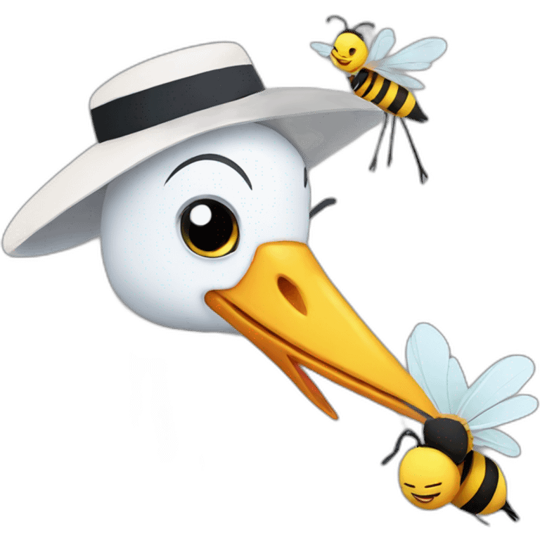 stork with a bee at a party emoji