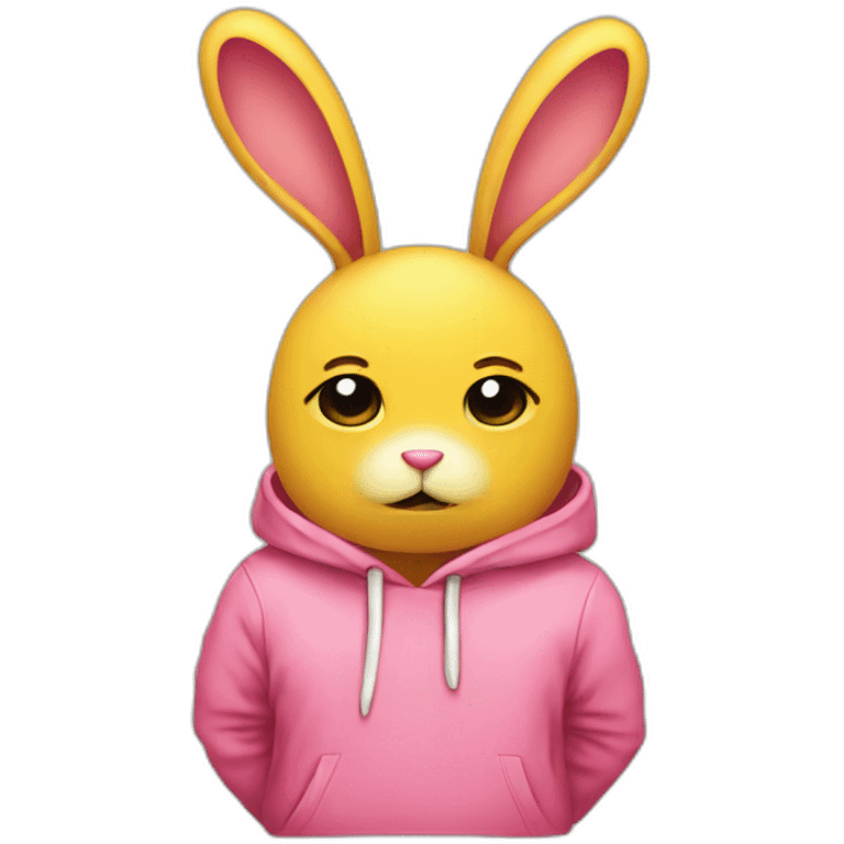 Sad Pink rabbit, wears yellow teeshirt emoji