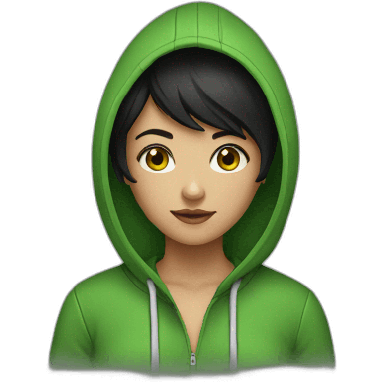 Girl-with-black-short-black-hair-and-green-hoodie emoji