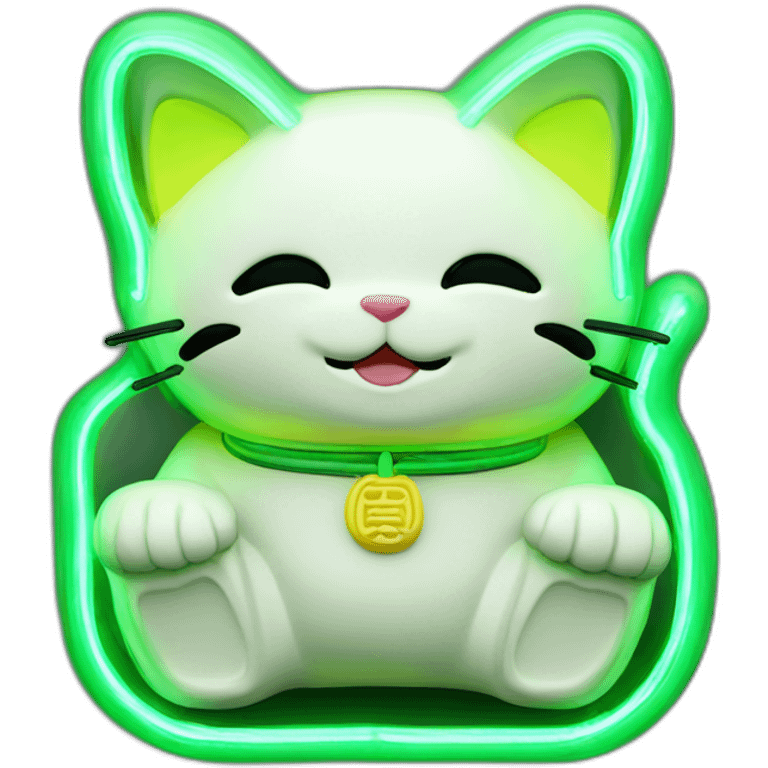 maneki neko 3d in the form of green neon sign emoji