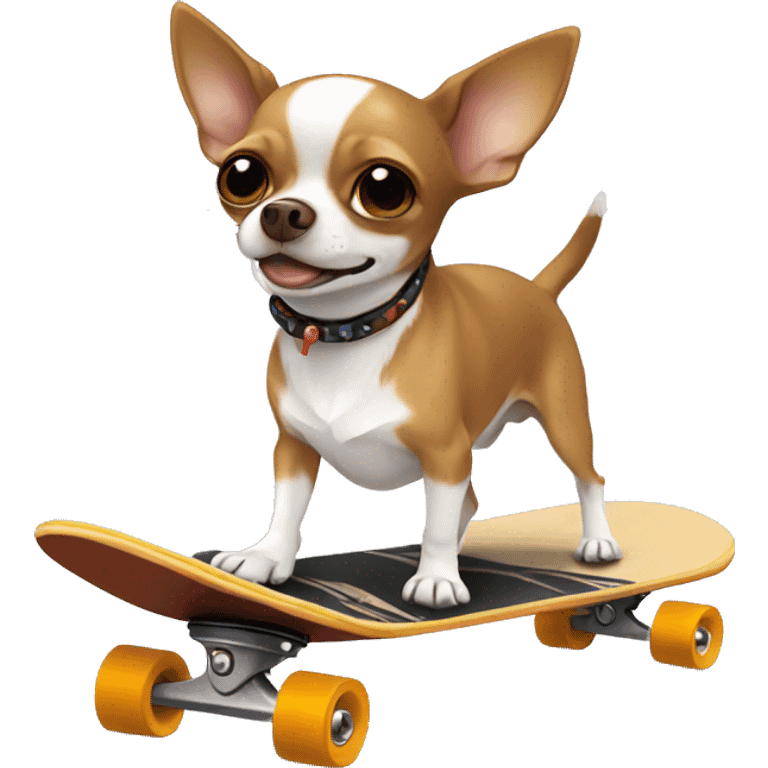 Brown & white chihuahua on a skateboard emoji